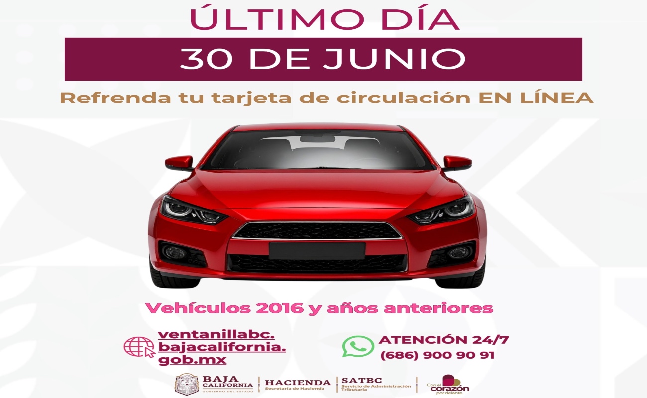30 de junio vence el refrendo de tarjeta de circulación para modelos 2016 y anteriores