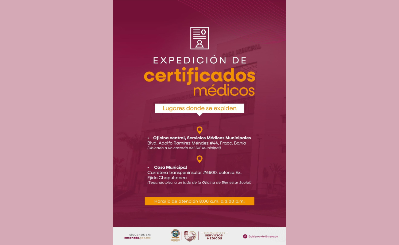 Facilita Gobierno de Ensenada expedición de certificados médicos a la ciudadanía
