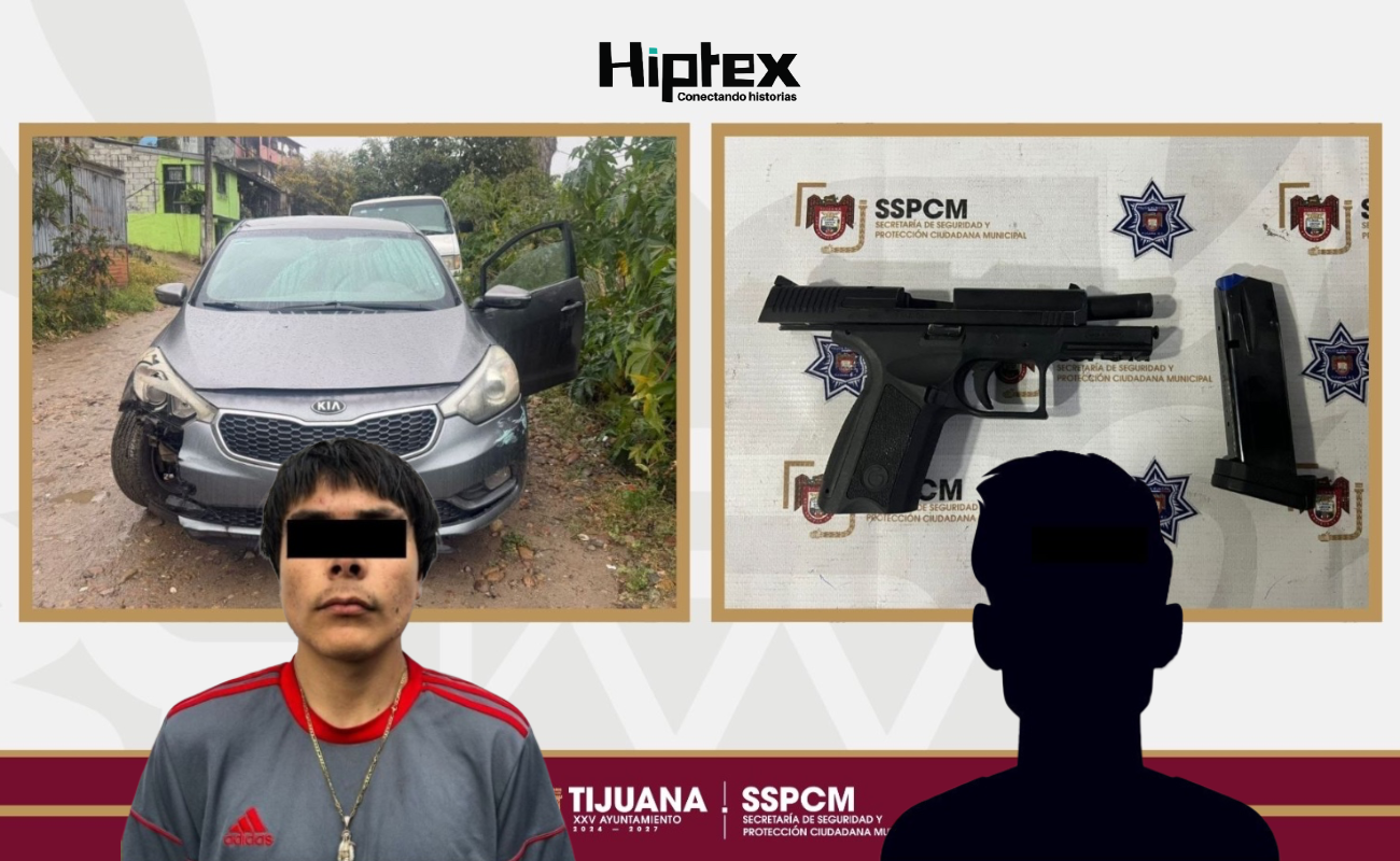 Capturan a jóvenes de 17 y 18 años en posesión de arma de fuego y vehículo con reporte de robo