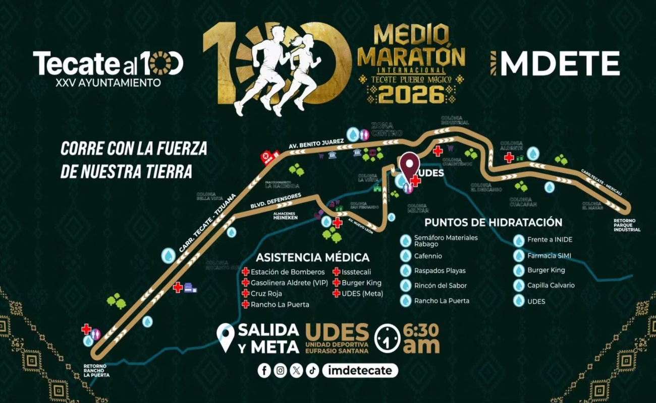Este domingo Medio Maratón Internacional 2026 en Tecate, piden tomar precauciones de movilidad