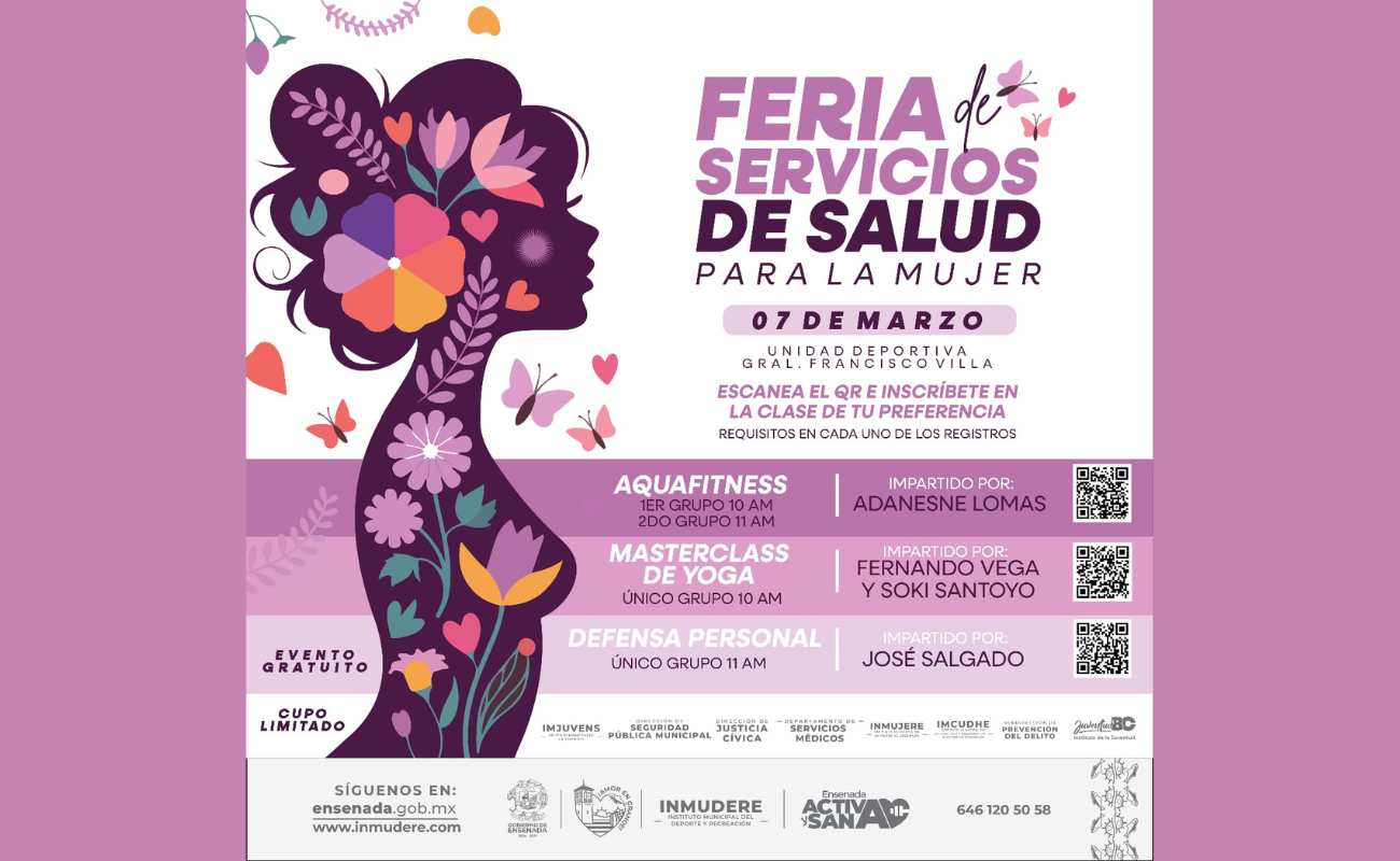 El Gobierno de Ensenada realizará la Feria de Servicios de Salud para la Mujer el 7 de marzo en la Unidad Deportiva General Francisco Villa.