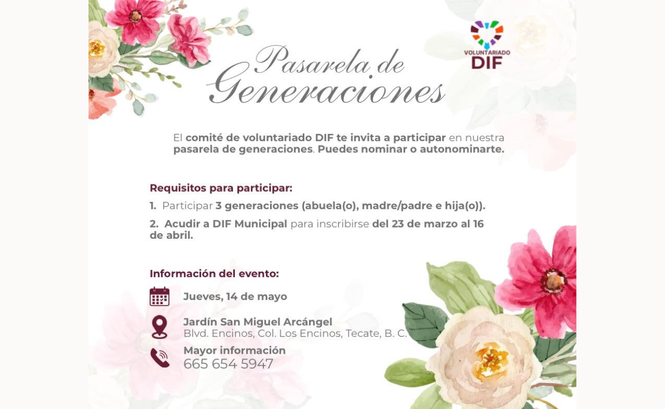 DIF Tecate invita a fortalecer los lazos familiares con la “Pasarela de Generaciones”