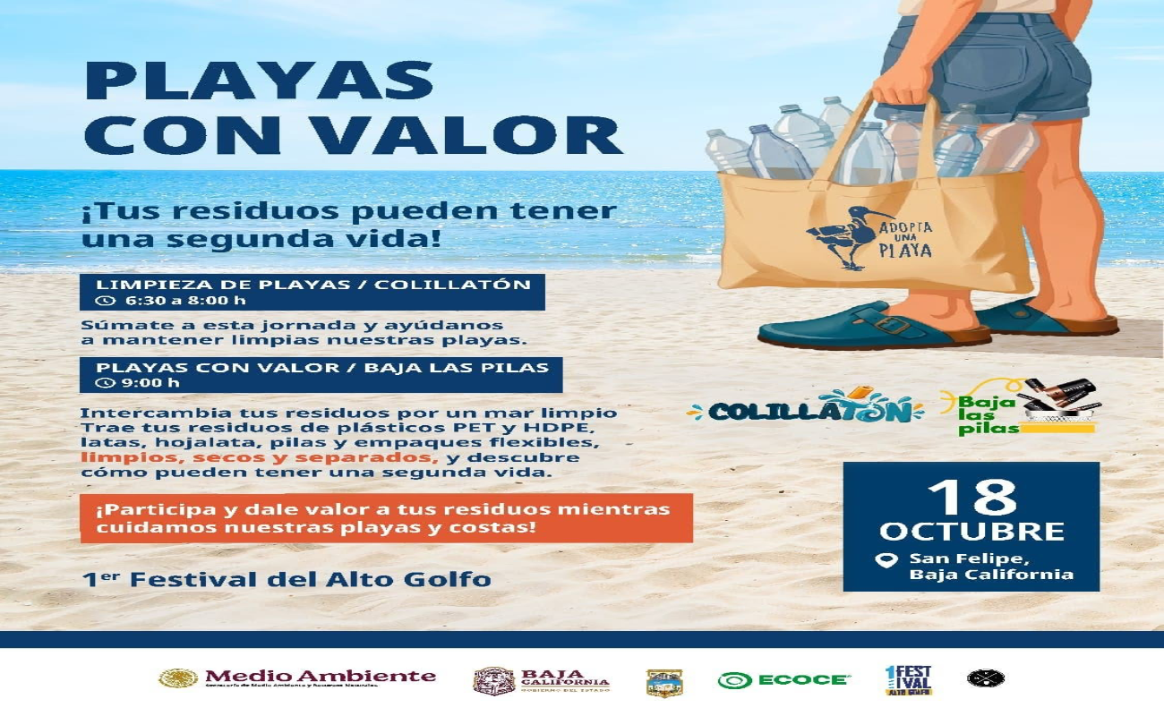 Invita Secretaría del Medio Ambiente a unirse al "Colillatón" y "Baja Las Pilas" en San Felipe