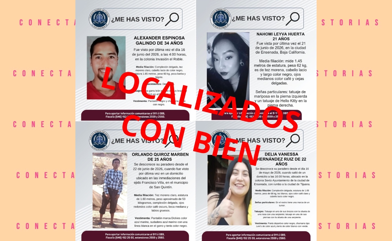 Localizan con bien a cuatro personas desaparecidas en Ensenada y San Quintín