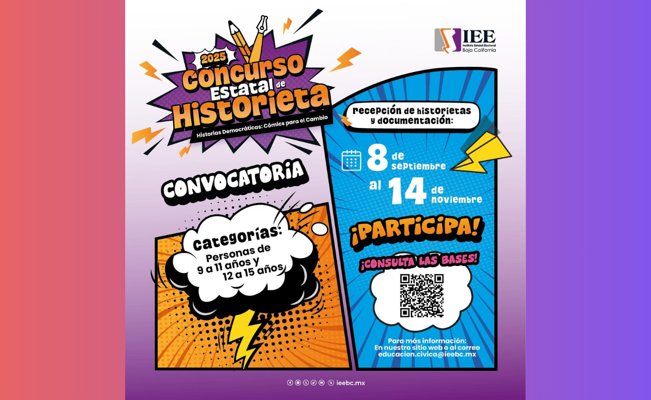 El IEEBC invita a participar en el concurso “Historias Democráticas: Cómics para el Cambio”, dirigido a niños y adolescentes de 9 a 15 años.