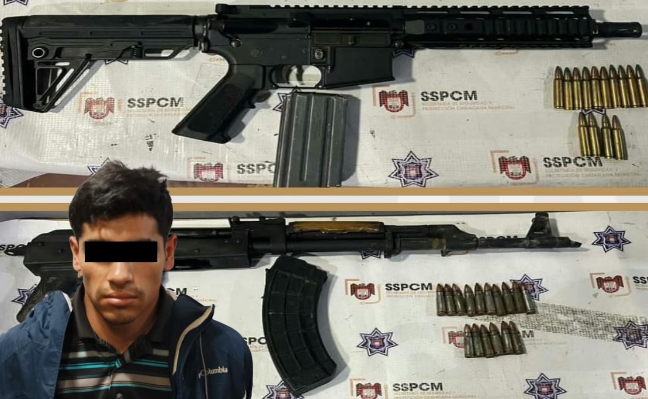 Detienen a joven a bordo de un vehículo con reporte de robo, aseguran dos armas largas de fuego