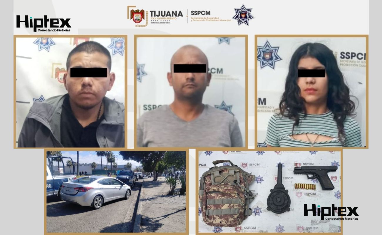 Asegura Policía Municipal de Tijuana a tres personas, un arma y vehículo con reporte de robo
