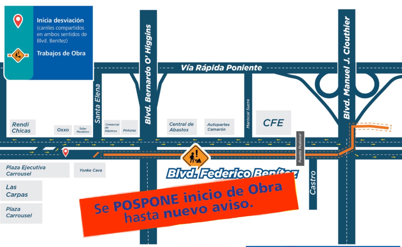 La obra de reubicación del Colector Poniente 1A, que estaba contemplado para este 1 de julio, será reprogramada.