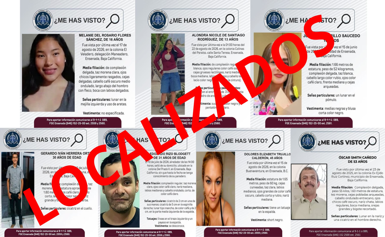 Localiza FGE a siete personas reportadas desaparecidas en Ensenada