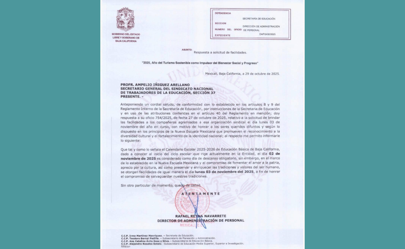 Oficios girados por la Secretaría de Educación en Baja California lo confirman.