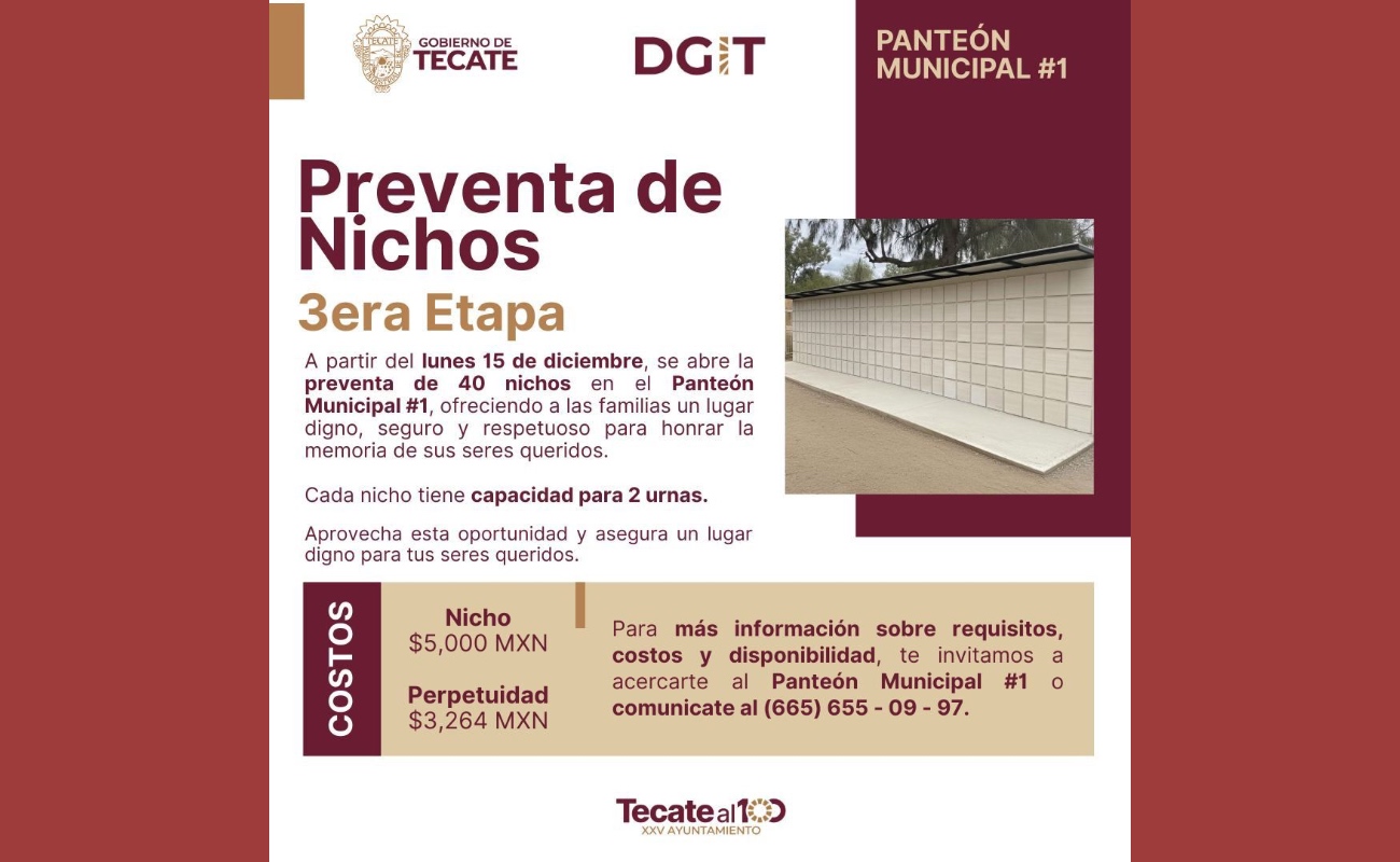 Ofrecen 40 espacios disponibles, para brindar a las familias alternativas dignas, seguras y respetuosas para honrar la memoria de sus seres queridos.