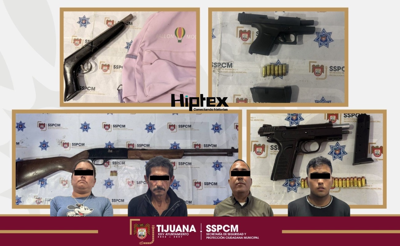 Asegura Policía Municipal de Tijuana a cuatro personas por portación de armas de fuego