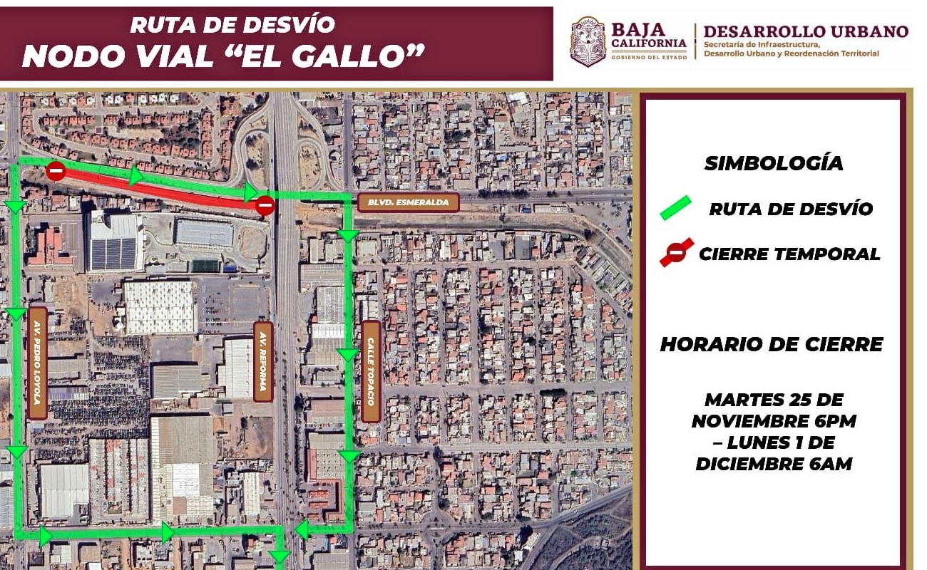 SIDURT reparará la losa de concreto en el Eje Esmeralda, cerrando parcialmente la gaza suroeste del 25 de noviembre al 1 de diciembre.