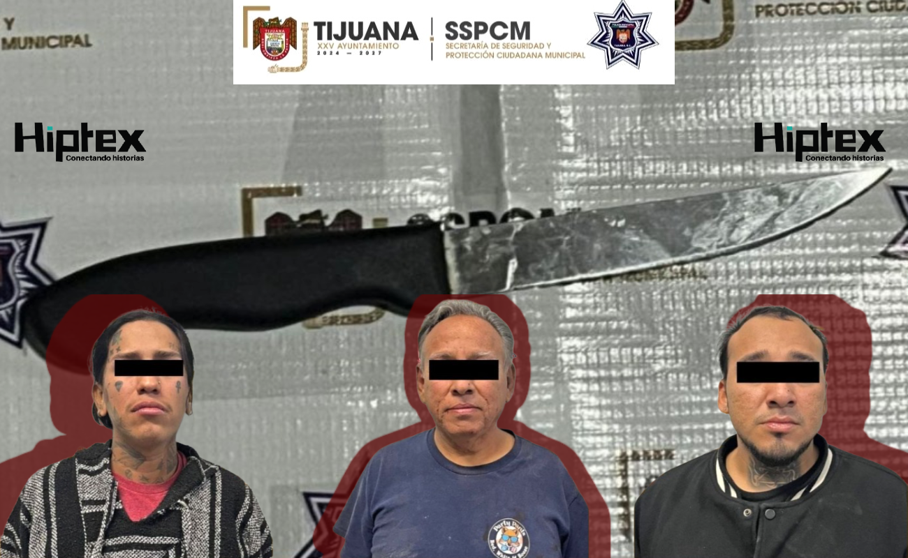 Los detenidos y el arma usada en la riña.