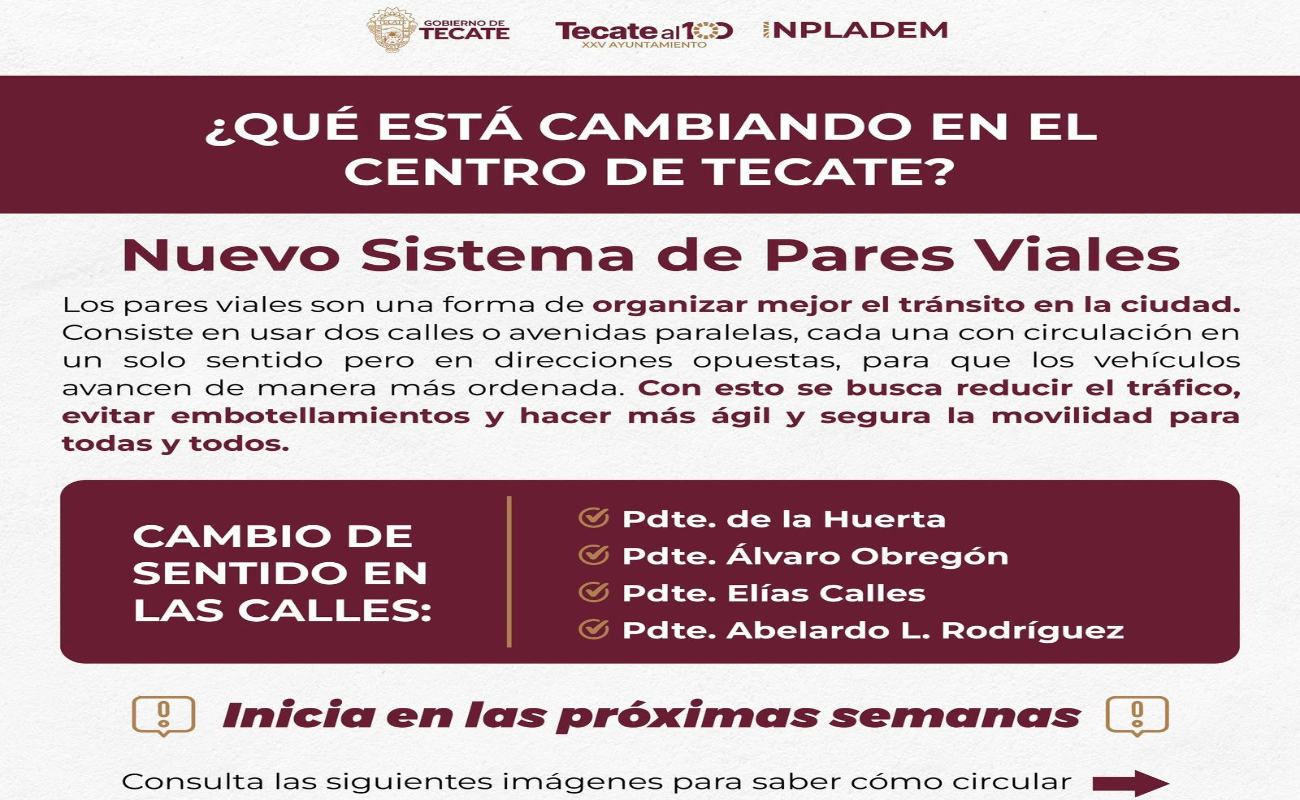 Cambiarán sentido de circulación vialidades del centro de Tecate