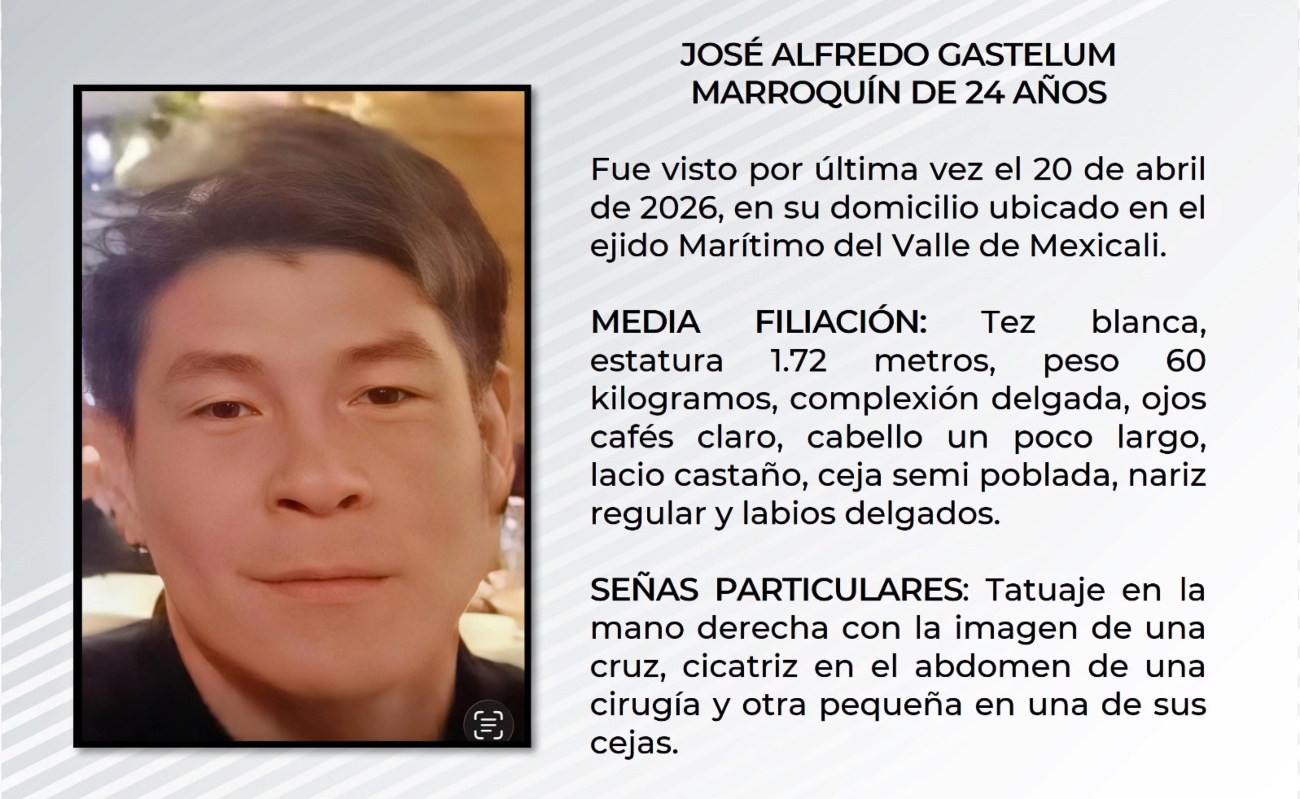 Lleva joven cuatro meses desaparecido en Mexicali