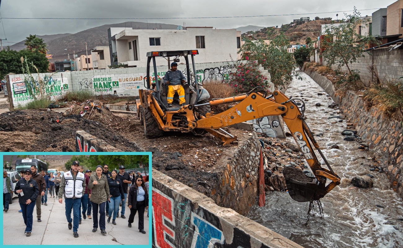 Supervisa Ismael Burgueño trabajos de limpieza y desazolve en canal pluvial en Ribera del Bosque