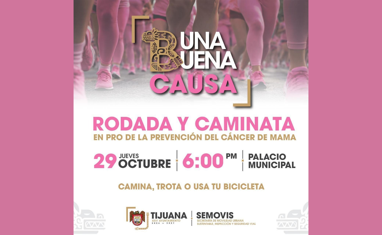 Invita XXV Ayuntamiento de Tijuana a participar en la Rodada y Caminata por la Prevención del Cáncer de Mama