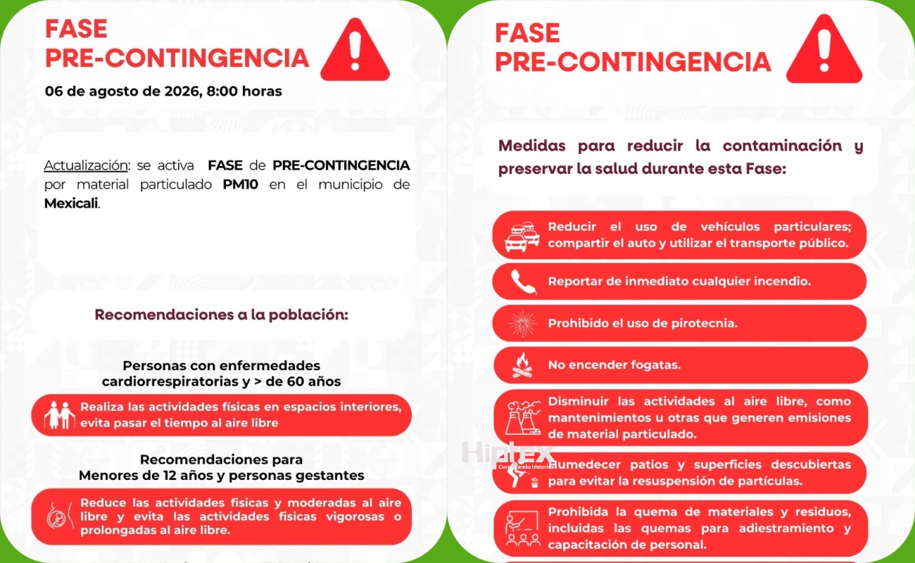 Emiten recomendaciones por fase de Pre Contingencia ambiental en Mexicali
