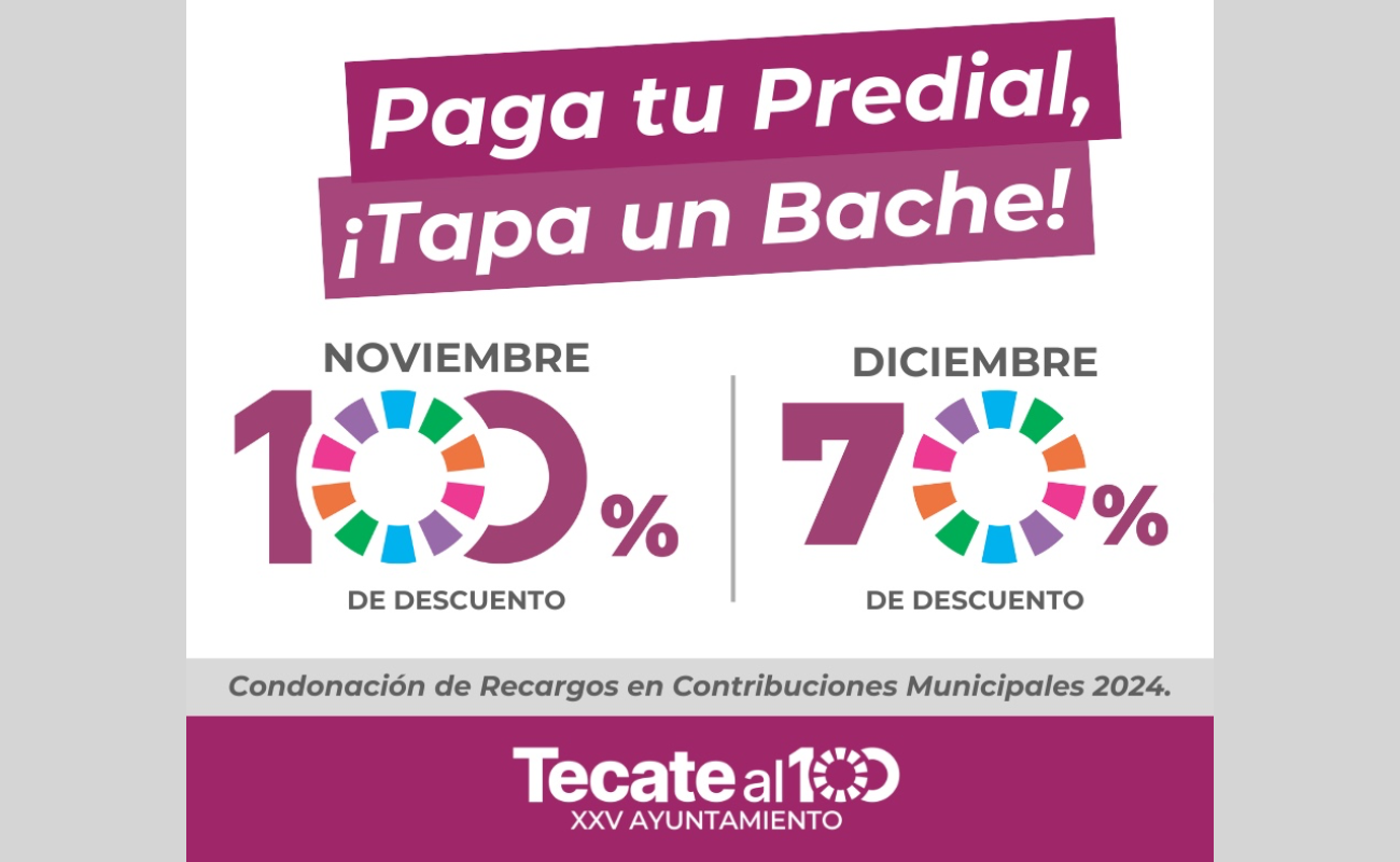 Durante el mes de Noviembre, los contribuyentes podrán aprovechar un descuento del 100 por ciento en recargos.