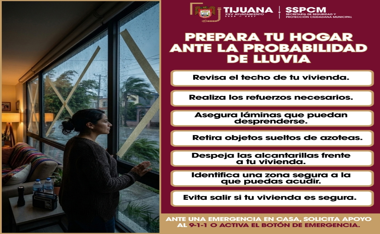 Emite la SSPCM medidas preventivas para el hogar ante la posible llegada de lluvias a la región