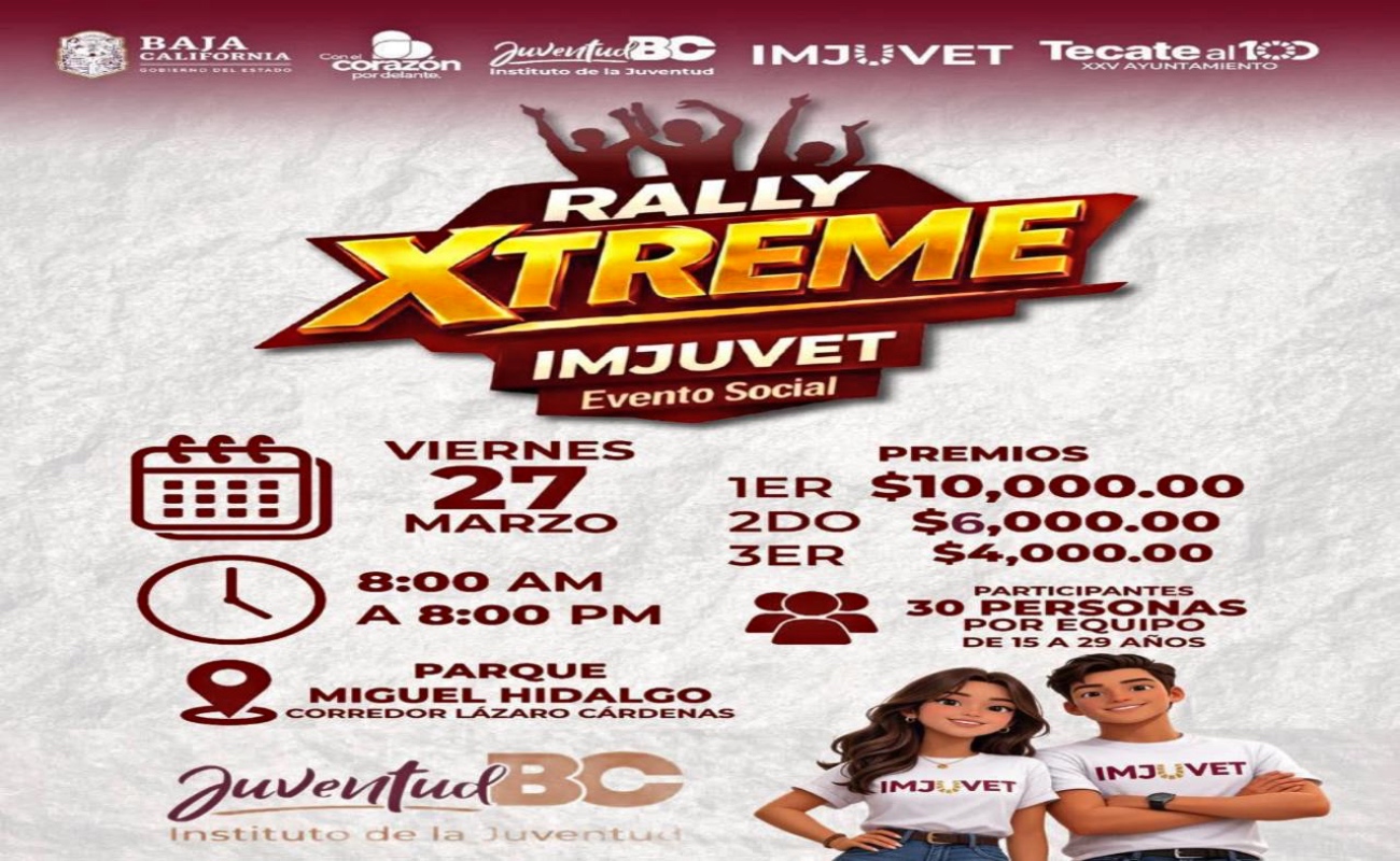 XTREME IMJUVET se realizará este viernes 27 de marzo, de 8:00 de la mañana a 8:00 de la noche, en el Parque Miguel Hidalgo.