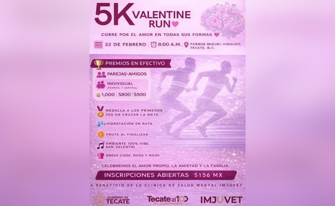 Una carrera recreativa que se llevará a cabo el sábado 22 de febrero a las 8:00 de la mañana en el Parque Miguel Hidalgo.