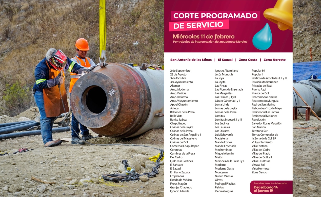 El corte de agua será efectivo a partir del miércoles 11.