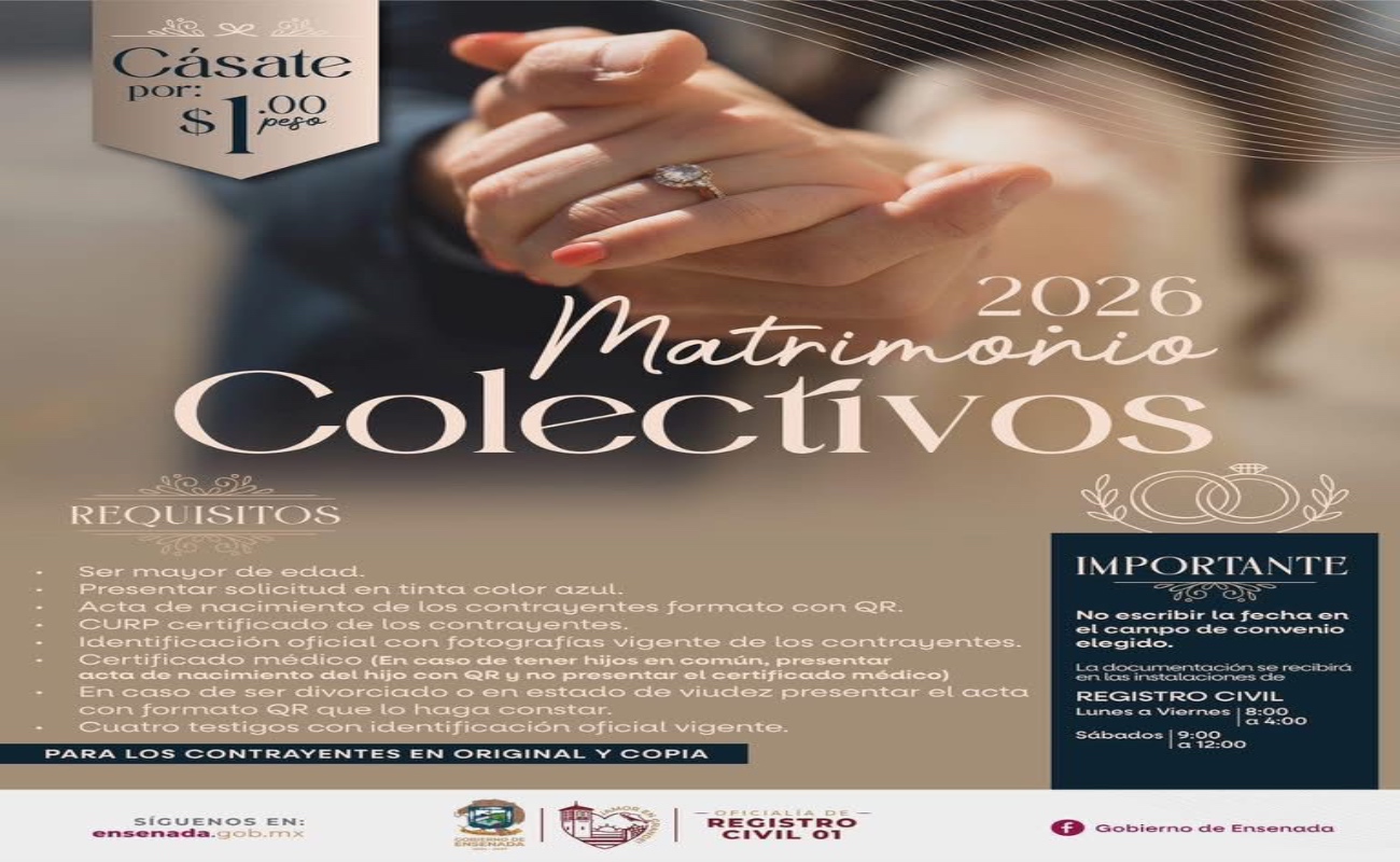 Las parejas que deseen formalizar su unión lo podrán hacer por solo 1 peso.