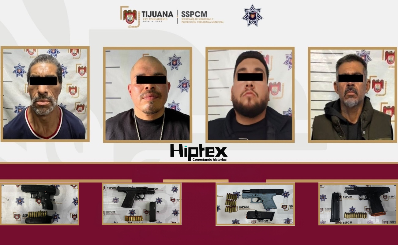Detiene Policía Municipal de Tijuana a cuatro personas por portación de arma de fuego