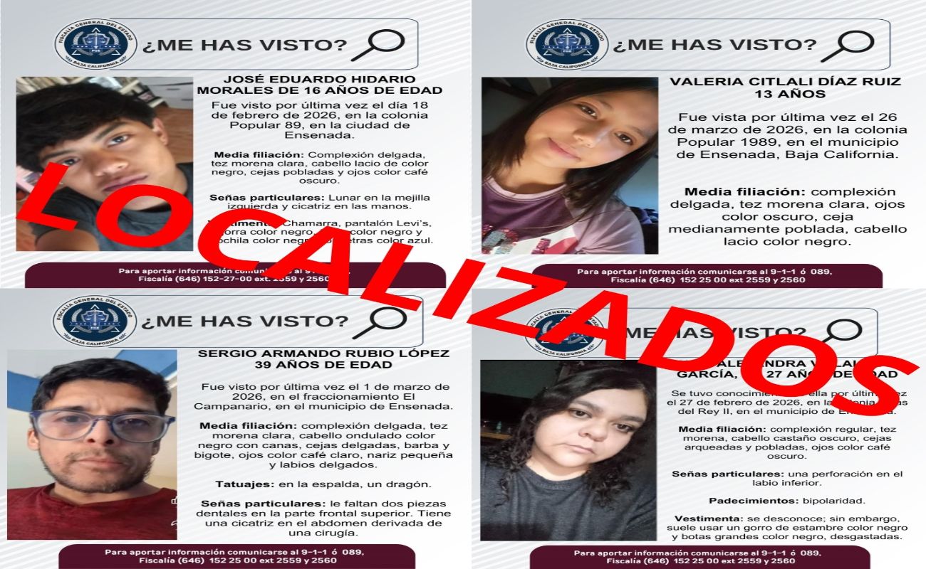 Localizan a cuatro personas con reporte de desaparición en Ensenada