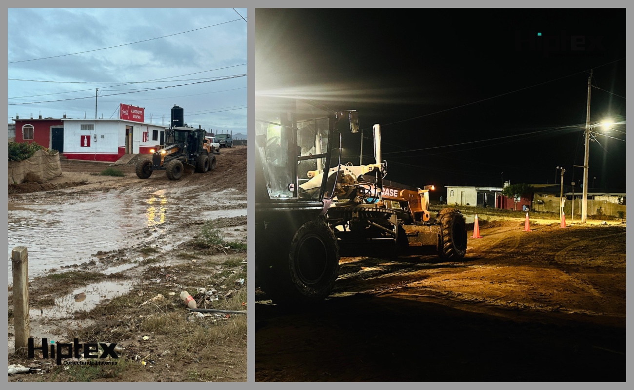 Intensifican en San Quintín, arreglo y raspado de vialidades en diversas comunidades, previo a lluvias