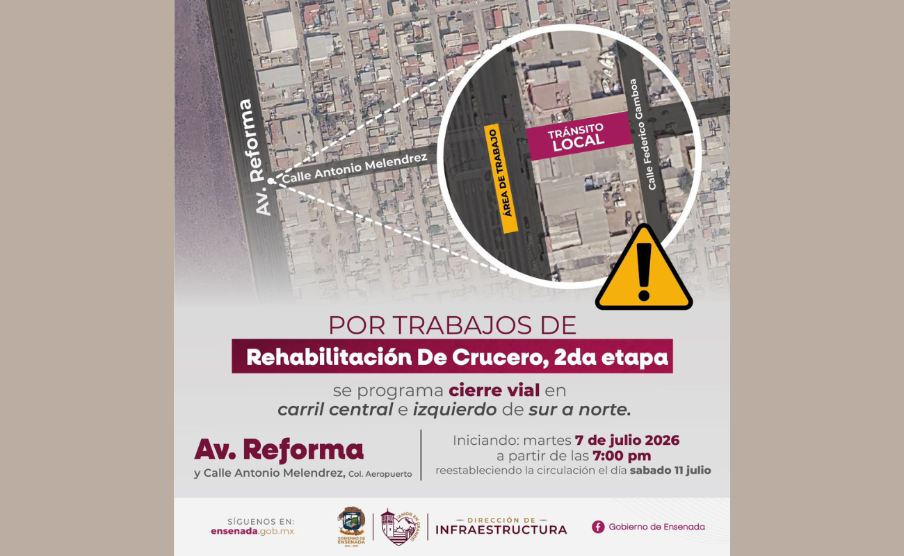 Del 30 de junio al 11 de julio, se rehabilitarán 140 metros cuadrados de concreto dañado en el crucero de Reforma y Antonio Meléndrez.