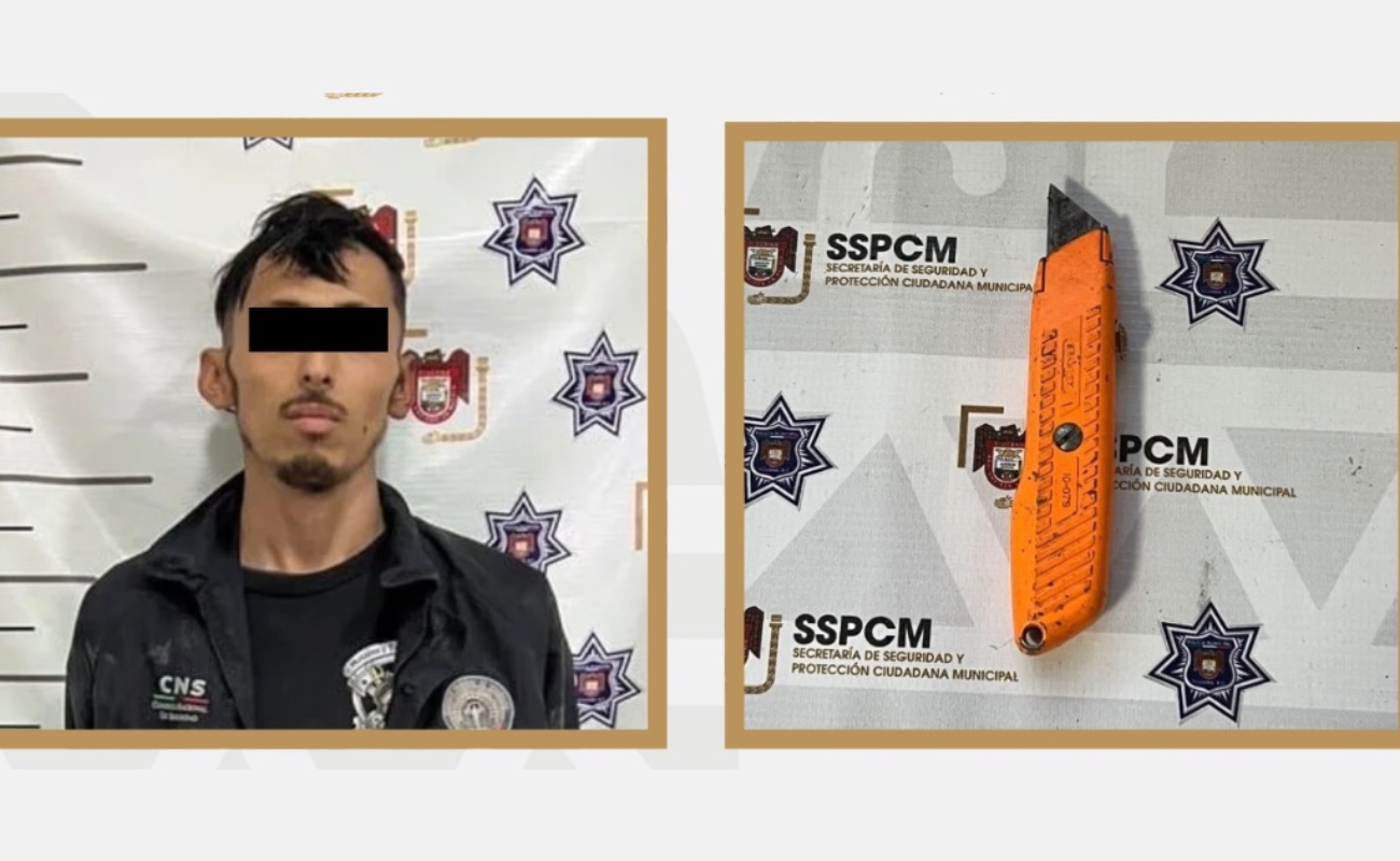 Arrestan agentes municipales a un hombre por presunta violencia contra una mujer y amenazas con arma punzocortante