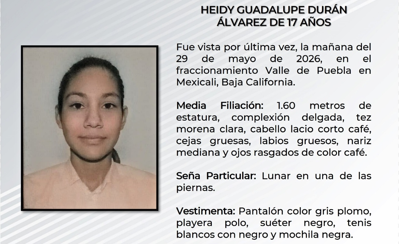 Reportan desaparecida a jovencita en Mexicali