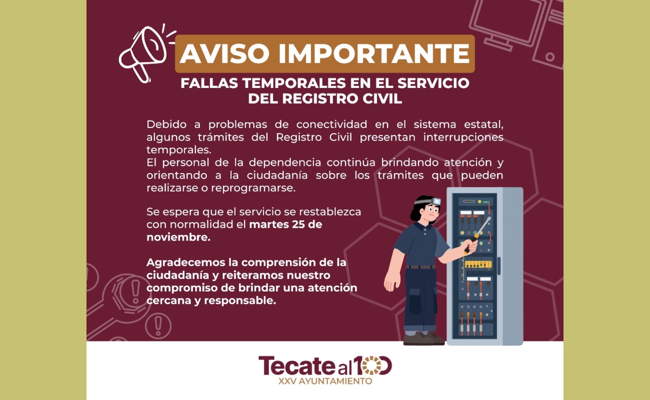 Reportan fallas temporales en el Servicio de Registro Civil