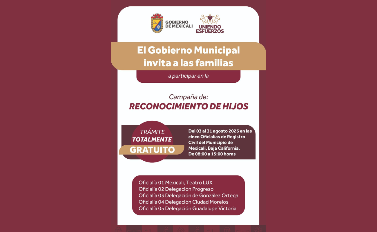 Gratis reconocimiento de hijos durante agosto