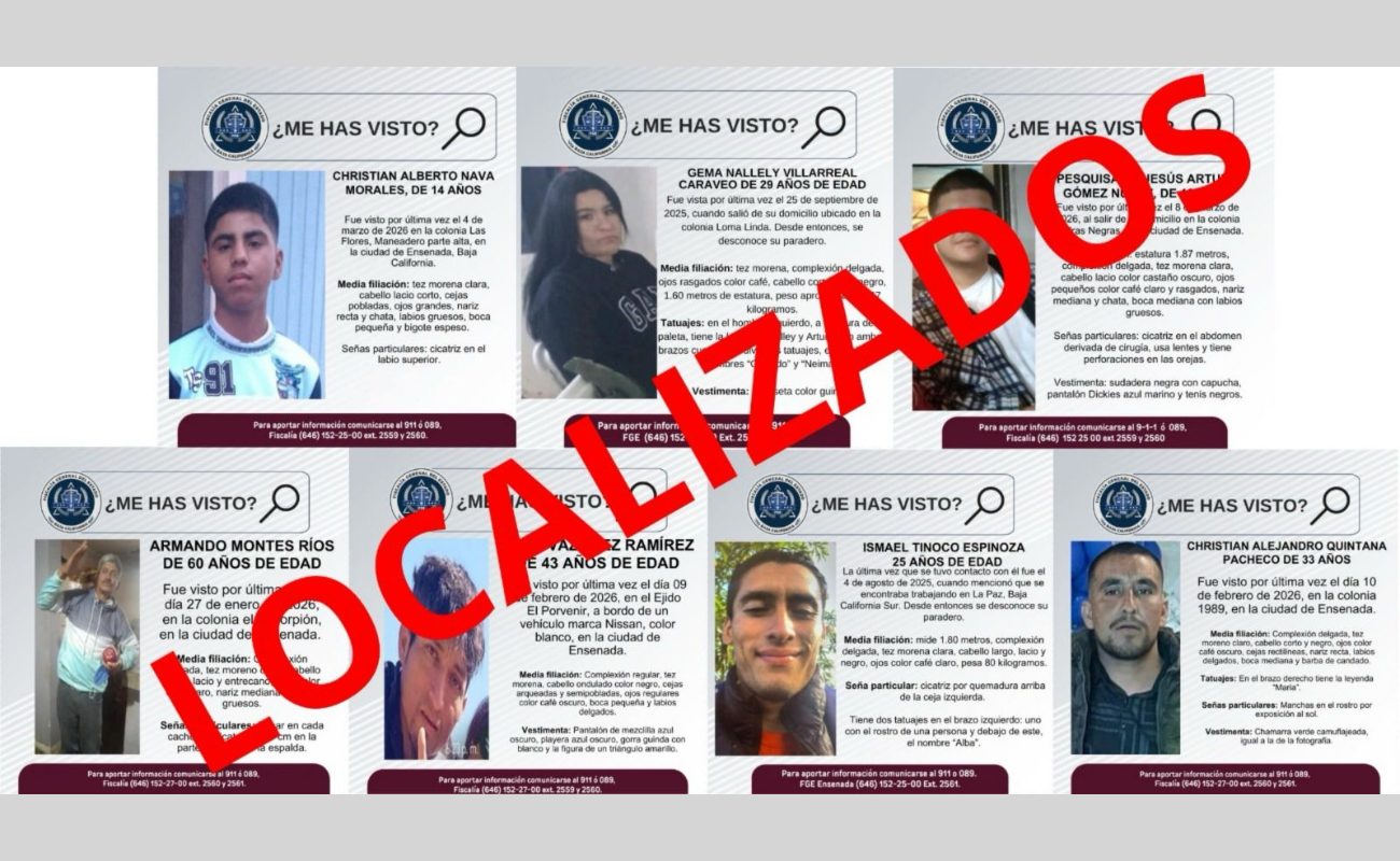 Localizan a siete personas reportadas como desaparecidas en Ensenada