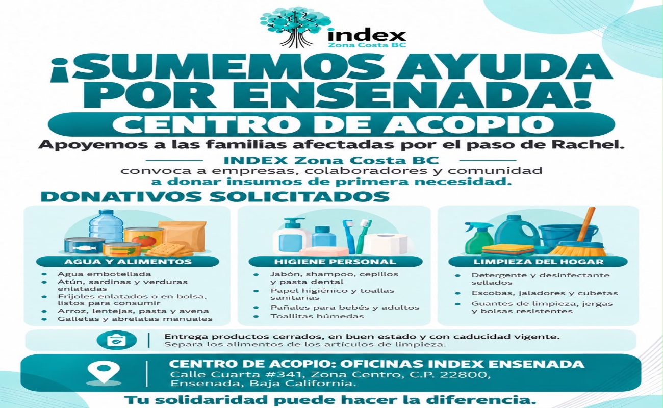INDEX Zona Costa BC puso en marcha un centro de acopio en sus oficinas de Ensenada.