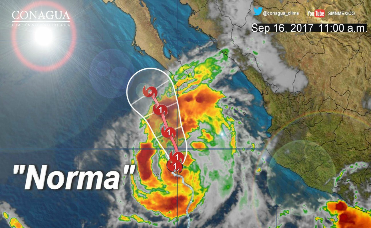 “Norma” ocasionará vientos con rachas superiores a 70 km/h, oleaje de 3 a 4 metros de altura en costas de Baja California Sur.