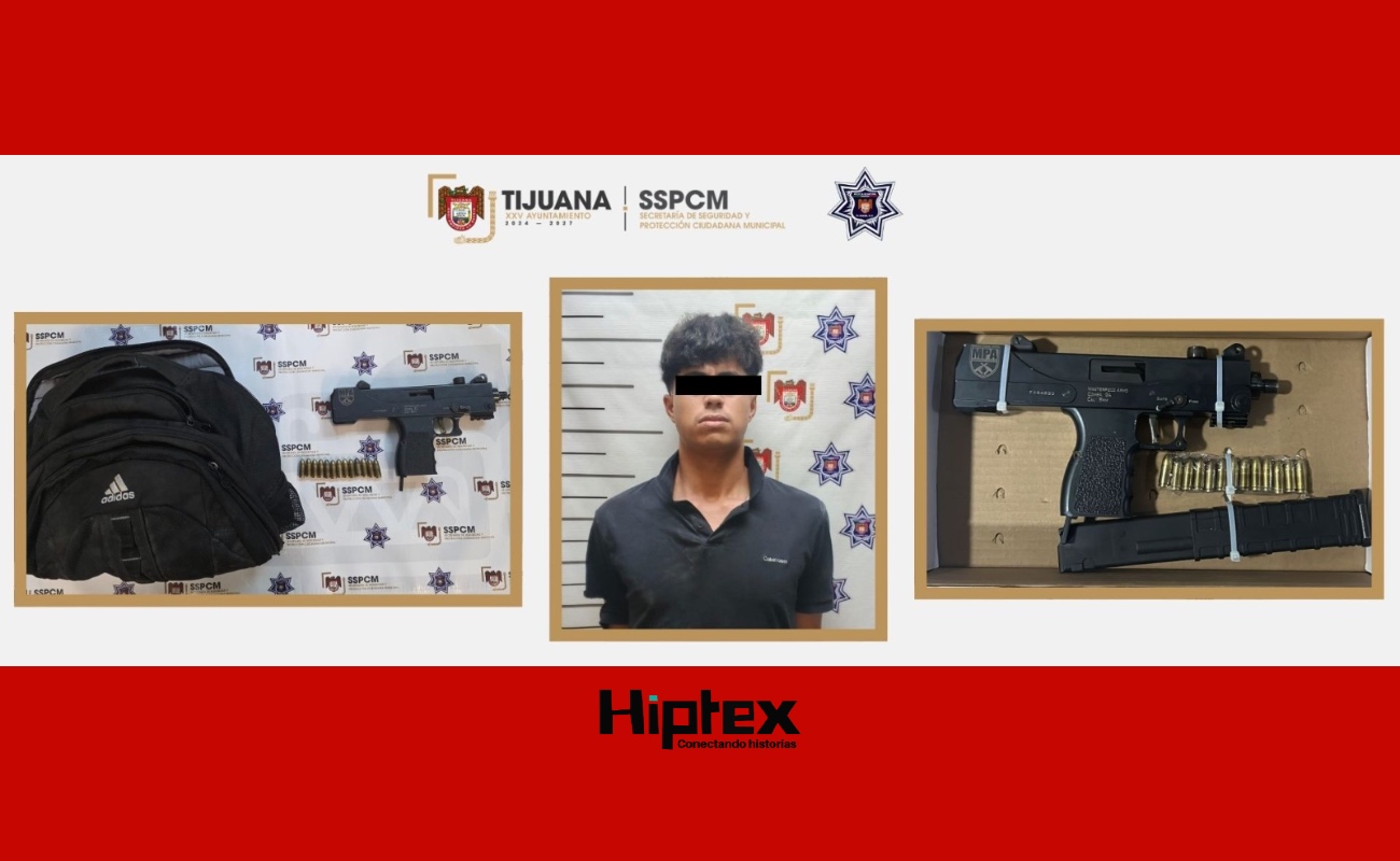 Asegura Policía Municipal a persona con arma de fuego tipo Uzi