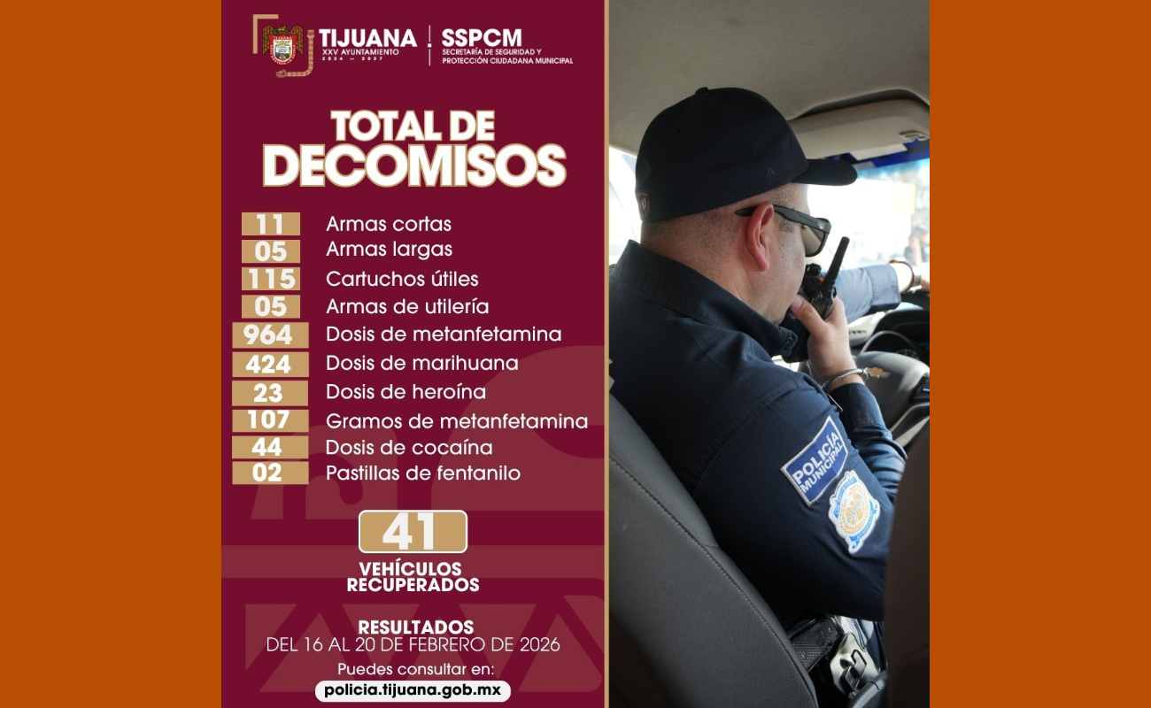 Decomisa Policía Municipal 16 armas de fuego y diversas sustancias prohibidas