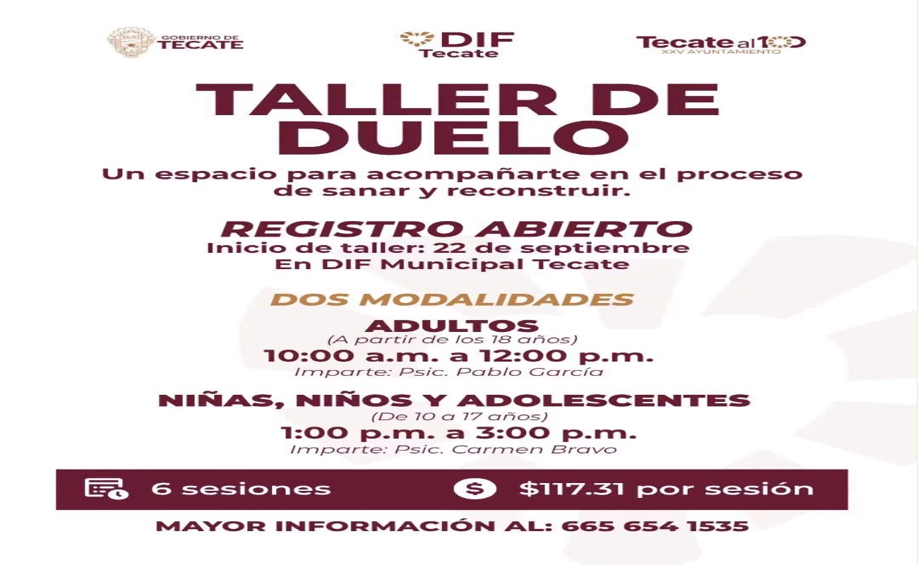 DIF Tecate invita a participar en el Taller de Duelo