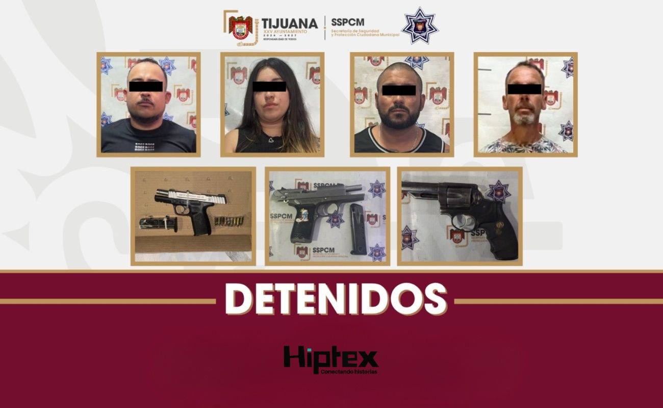 Cuatro personas fueron detenidas por la SSPCM en Tijuana por portación de arma de fuego.