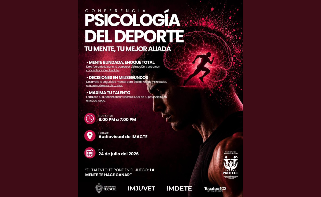 Gobierno de Tecate invita a conferencia “Psicología del Deporte: Tu Mente, Tu Mejor Aliada”