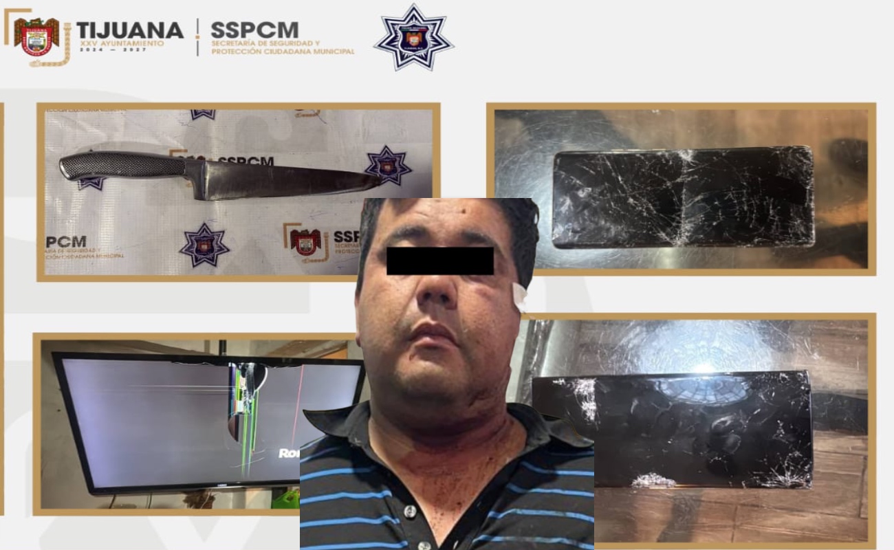 Aseguran agentes municipales a hombre tras presunto ataque con arma punzocortante