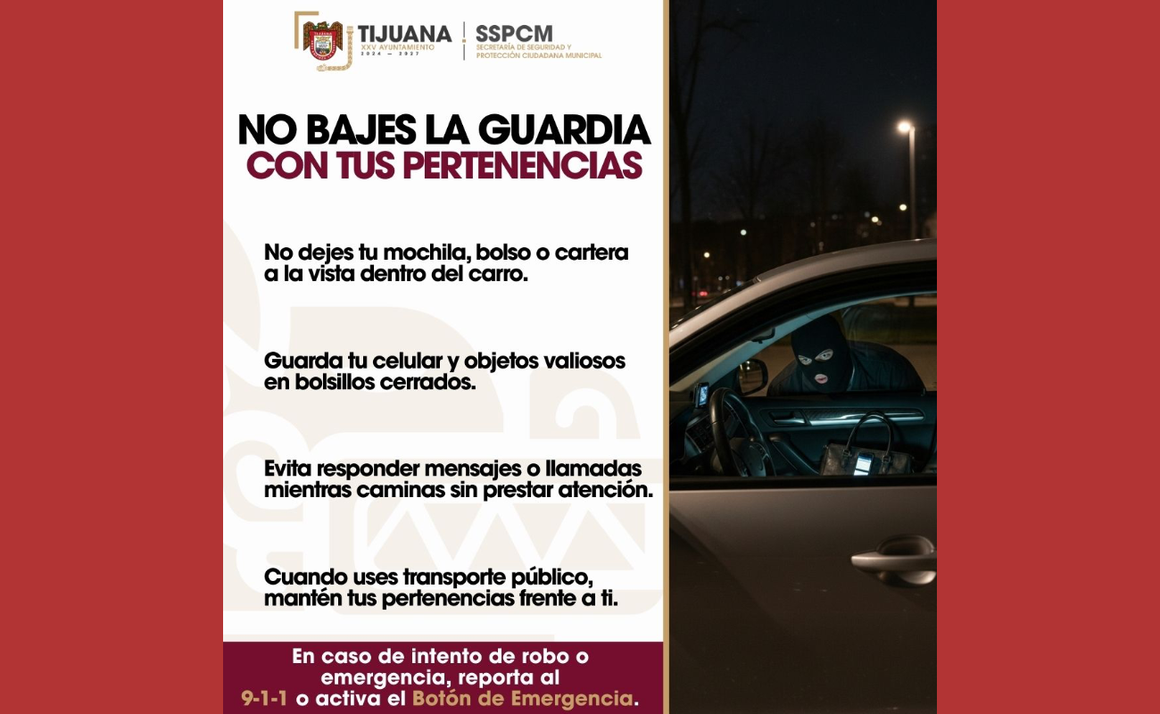 Emiten recomendaciones para prevenir robos en la vía pública