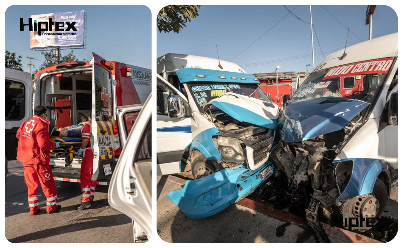 Aparatoso choque entre transporte público y camioneta en Otay Universidad deja ocho lesionados