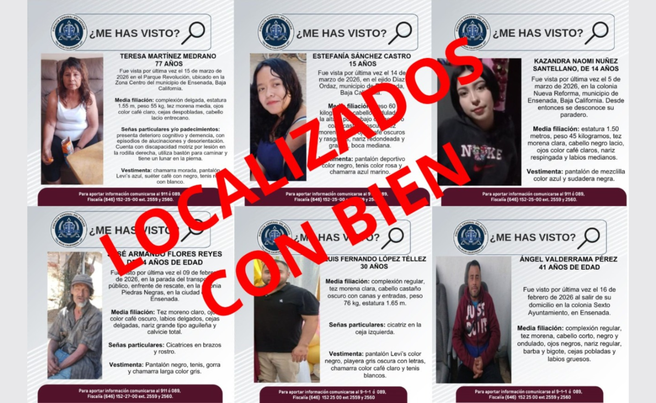 Localizan a seis personas reportadas como desaparecidas en Ensenada