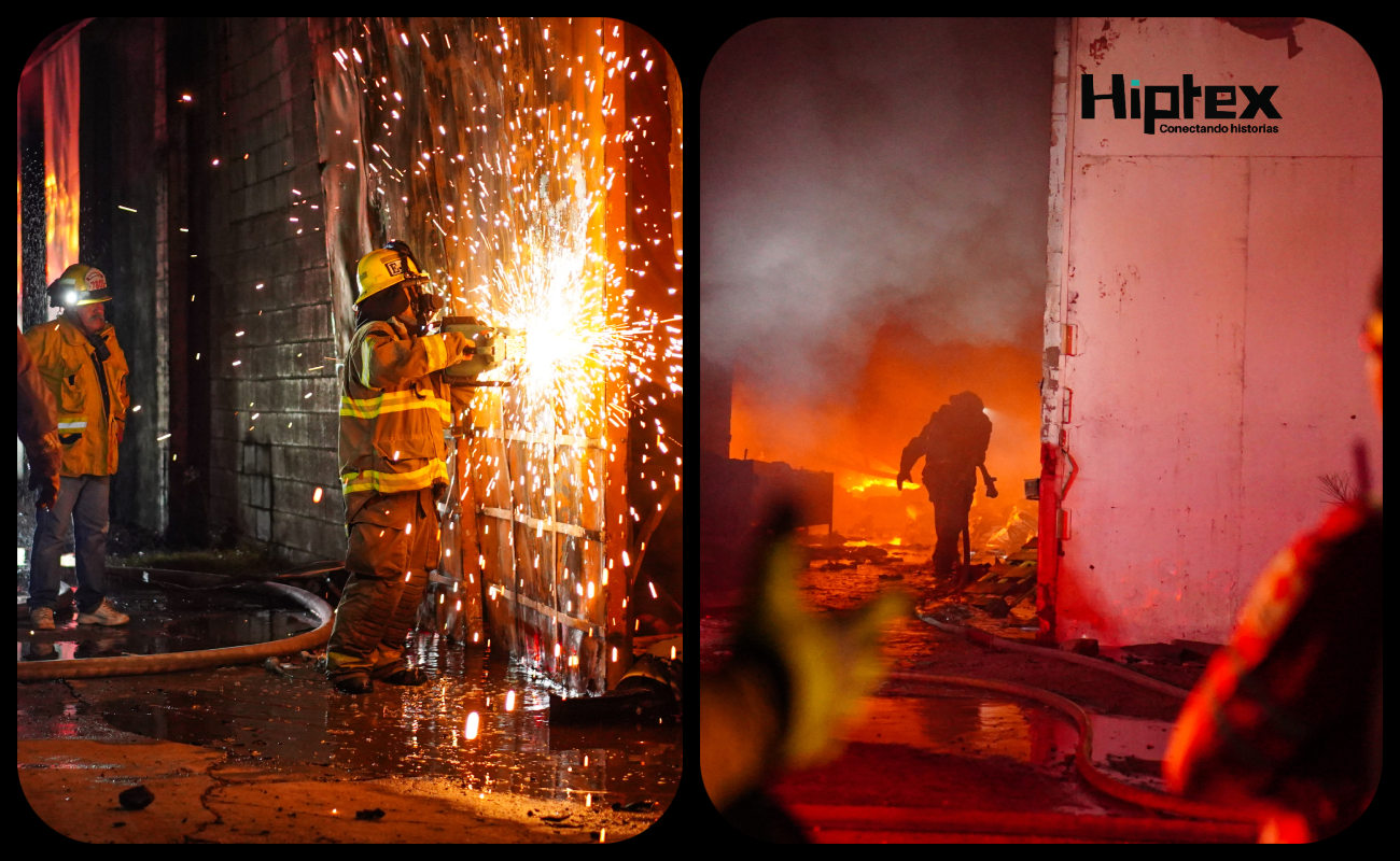 Bomberos combaten por 12 horas incendio en almacenes de Mexicali